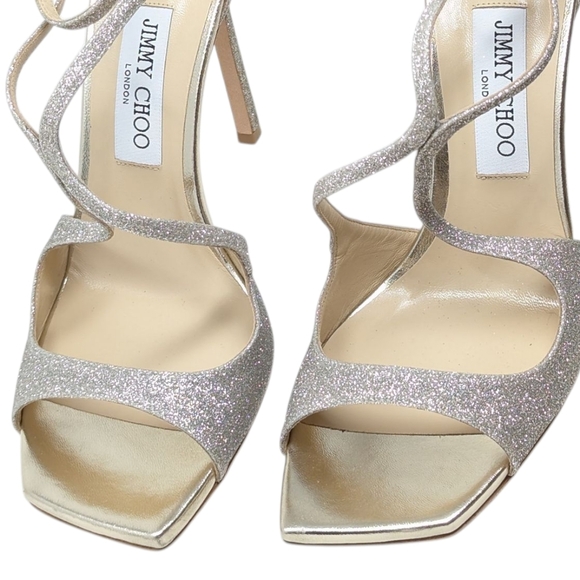 NIB Jimmy Choo Azia Platinum Ice Dusty Glitter Dress Sandal Size EU 40.5 - Picture 10 of 12